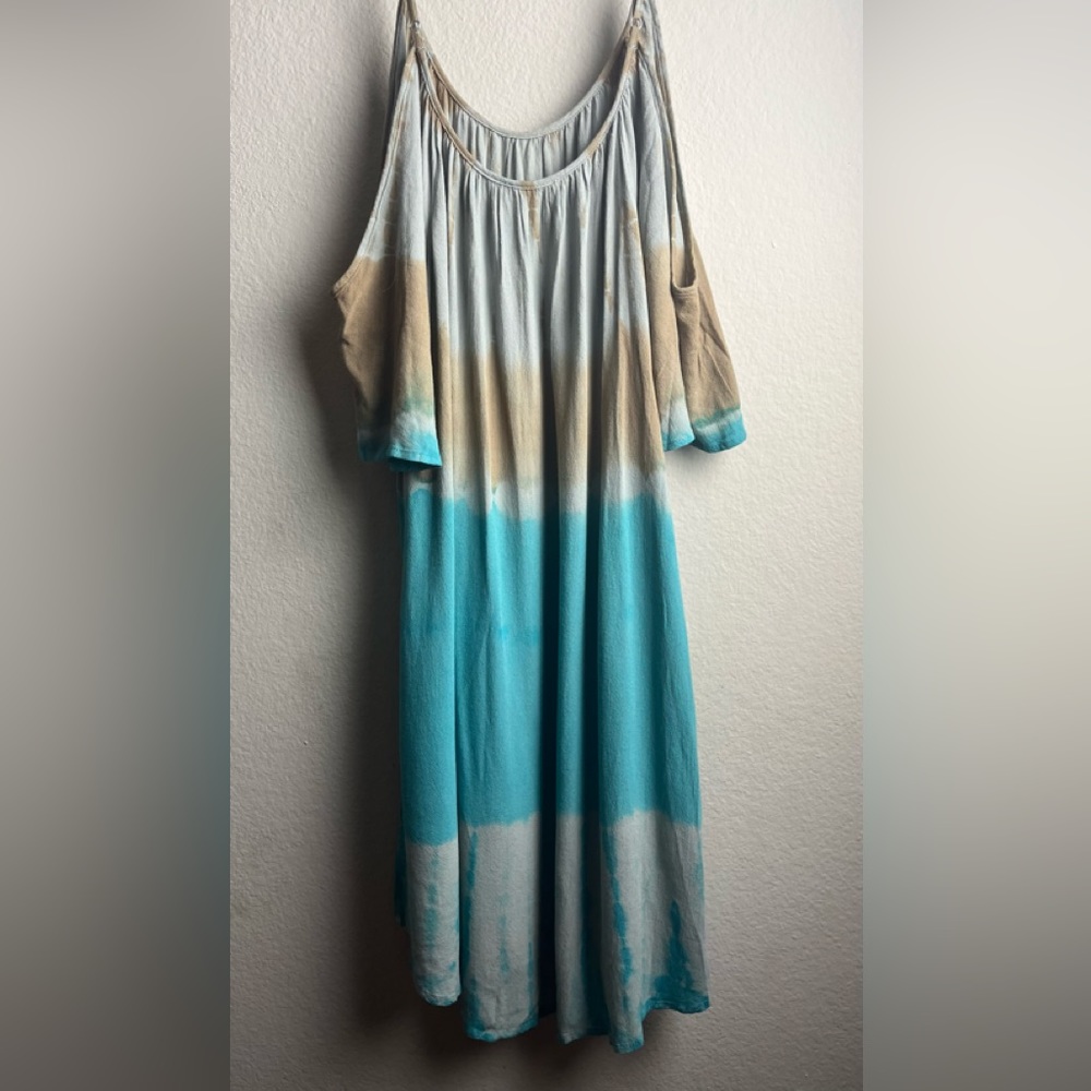 KORI AMERICA MULTICOLOR TIE DYE COLD SHOULDER BOHO SUNDRESS SIZE SMALL PREOWNED